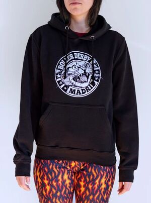 SUDADERA ROLLER DERBY NEGRA LOGO GATO (L)